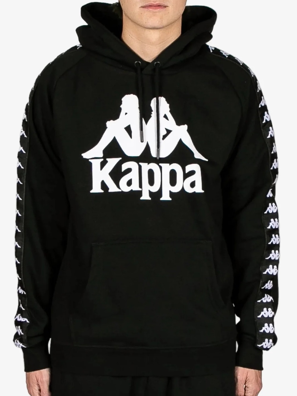 Kappa Black Hoodie with White Logo and Sleeve Tape